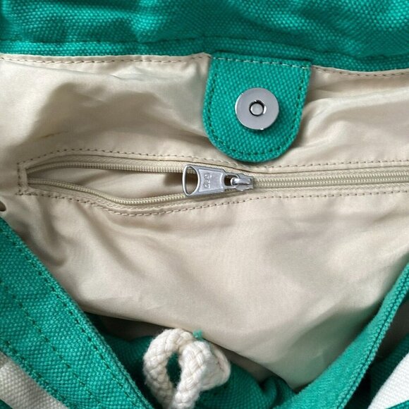 Gap Hobo Beach Pool Tote Bag White Green Weekender Rope Drawstring Snap Recycled - Picture 9 of 16
